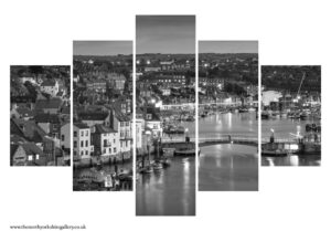 Whitby Harbour Black And White 5PCS Wall Art