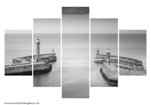 Whitby Harbour Mouth Black And White 5PCS Wall Art