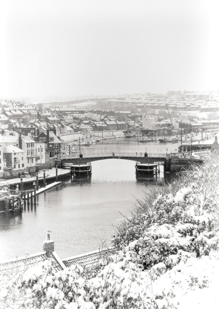 Whitby Harbour and Swing Bridge In The Snow