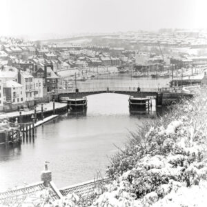 Whitby Harbour and Swing Bridge In The Snow Photo Slate