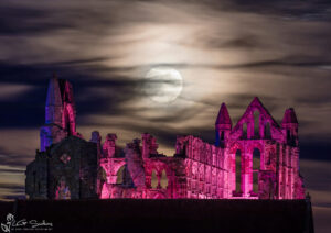 Whitby Moon Over Illuminated Abbey