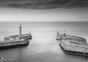 Whitby Piers Black and White