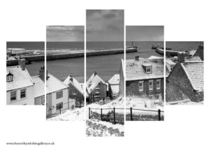 Whitby Steps And Harbour In The Snow 5PCS Wall Art