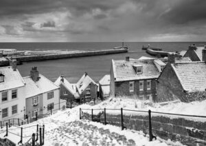 Whitby Steps and Harbour In The Snow