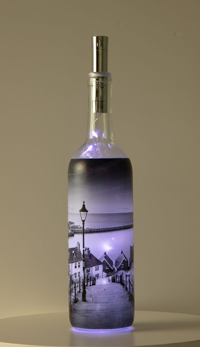 Whitby's 199 Steps To The Abbey Black And White Light Up Bottle Whitby's 199 Steps To The Abbey Black And White Light Up Bottle