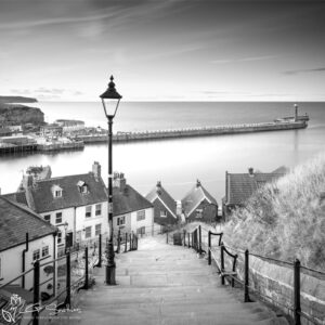 Whitby's 199 Steps To The Abbey Black and White Photo Slate
