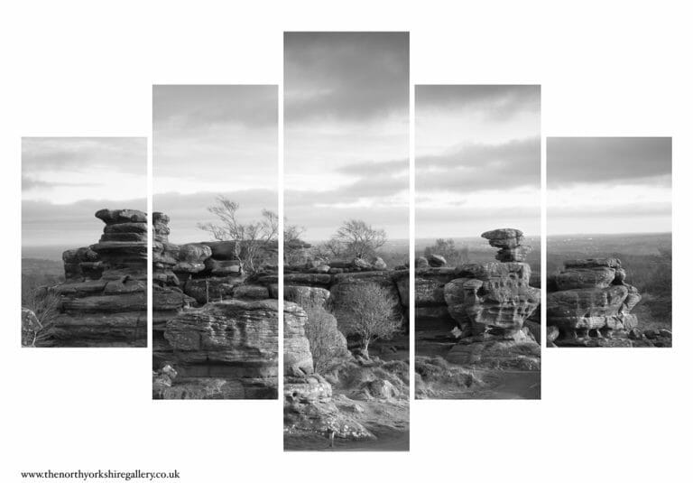 Winter's Afternoon At Brimham Rocks Black And White 5PCS Wall Art