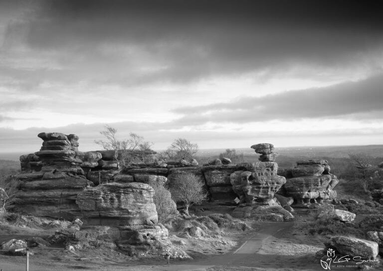 Winters Afternoon At Brimham Rocks Black And White