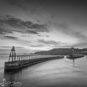 Black and White Whitby Winter Dawn Photo Slate