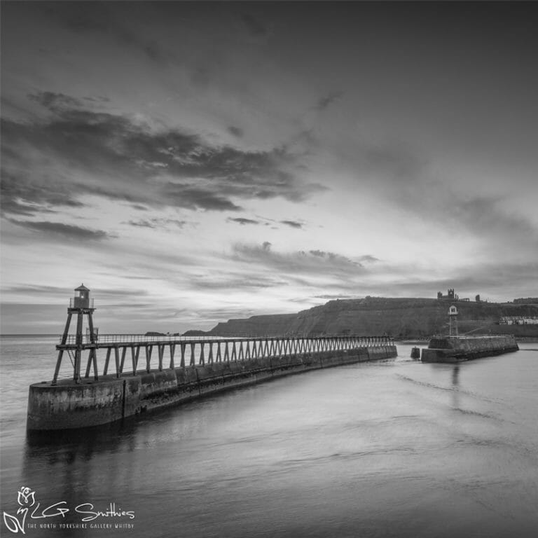 Black and White Whitby Winter Dawn Photo Slate