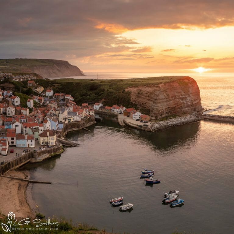 Staithes At Sunset Mini Foam Board Print