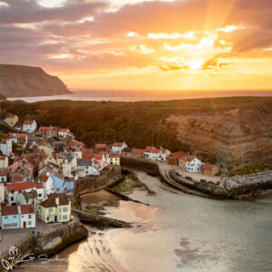 Staithes Village Sunset Mini Foam Board Print