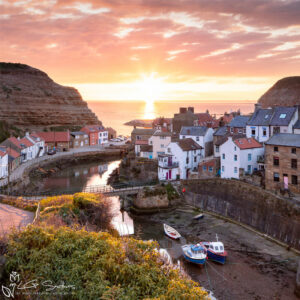 Sunrise Over Captain Cooks Staithes Mini Foam Board Print