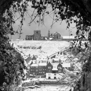 Whitby In The Snow from Khyber Pass Tunnel Black and White Mini Foam Board Print