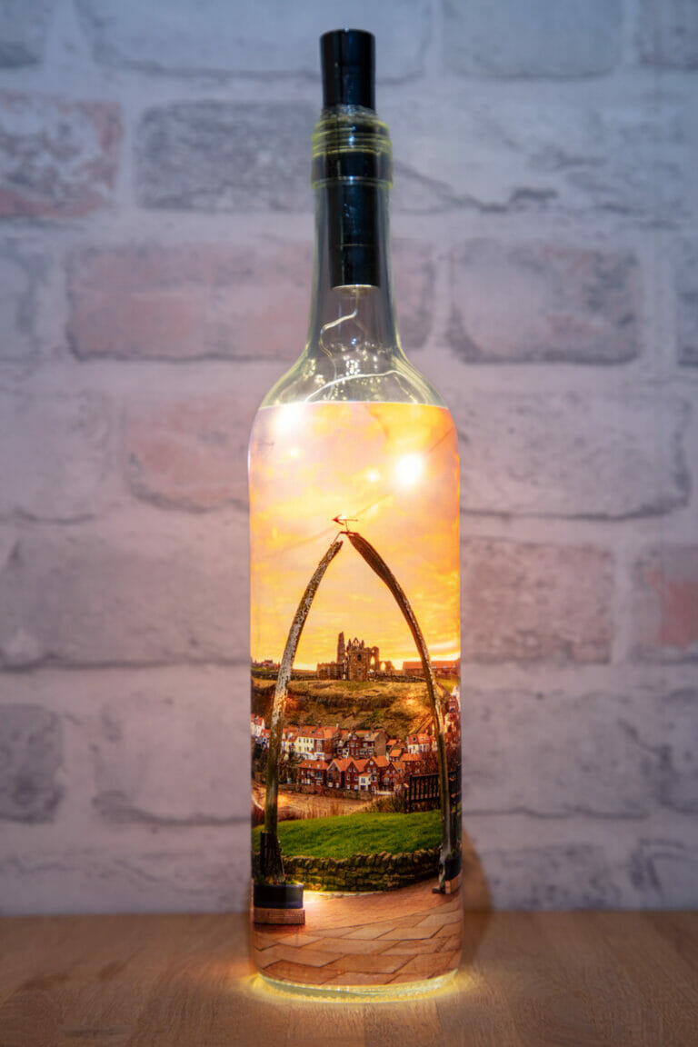 Sky On Fire At Whitby Whalebones Light Up Bottle