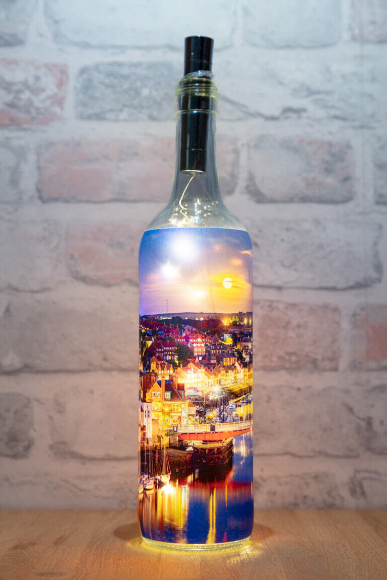 Supermoon Over Whitby Harbour Light Up Bottle