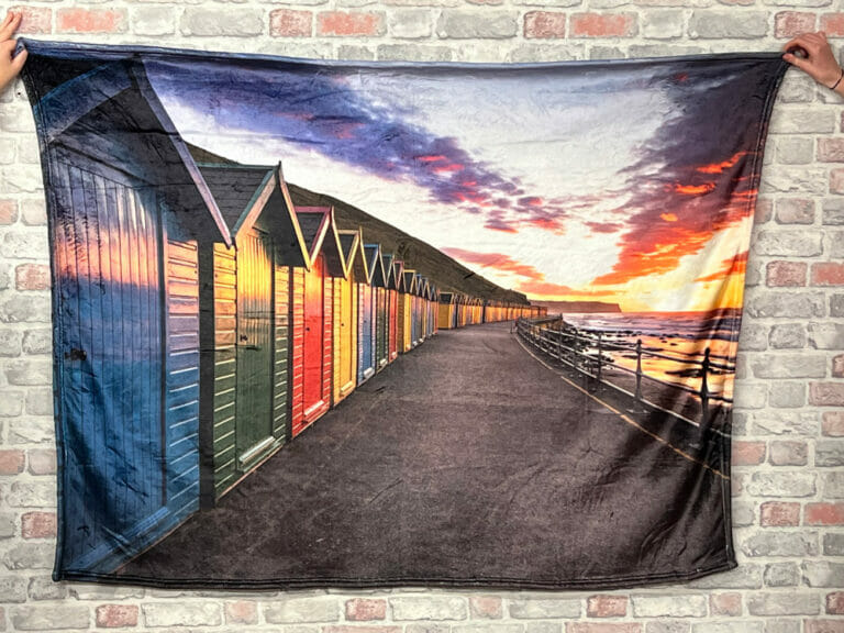Whitby Beach Huts Sherpa Blanket