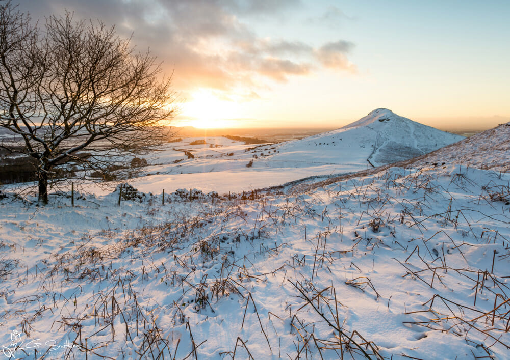 Roseberry-Topping-winter-sunset Roseberry Topping in the snow that sunset photo print