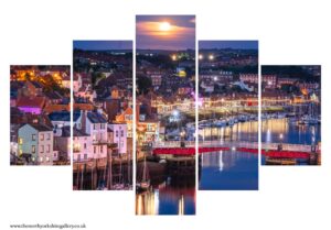 Moonrise Over Whitby Harbour And Swing Bridge 5 PCS Wall Art