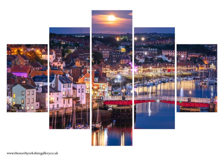 Moonrise Over Whitby Harbour And Swing Bridge 5 PCS Wall Art