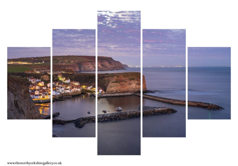 Moonset Over Staithes Harbour 5 PCS Wall Art