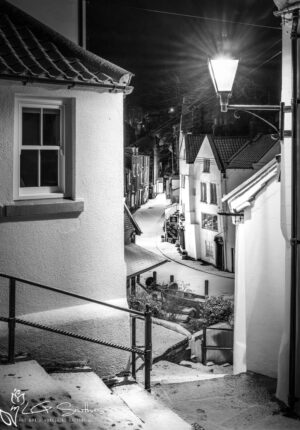 Christmassy Robin Hoods Bay In Black And White