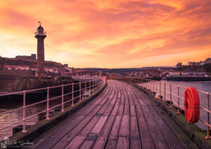 Looking Back Into Whitby At Dusk
