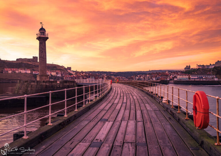 Looking Back Into Whitby At Dusk