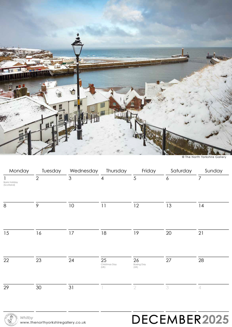 Whitby 2025 calendar December