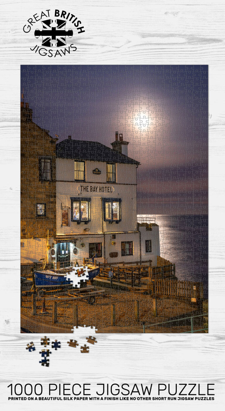 Snow Moon Over Robin Hoods Bay Hotel 1000 Piece Jigsaw