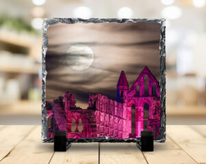 Illuminated Whitby Abbey And Full Moon Photo Slate