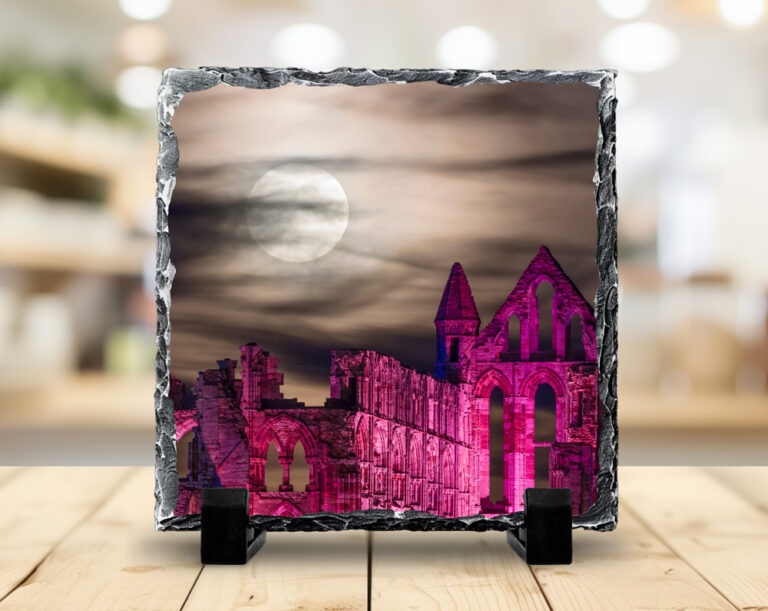 Illuminated Whitby Abbey And Full Moon Photo Slate