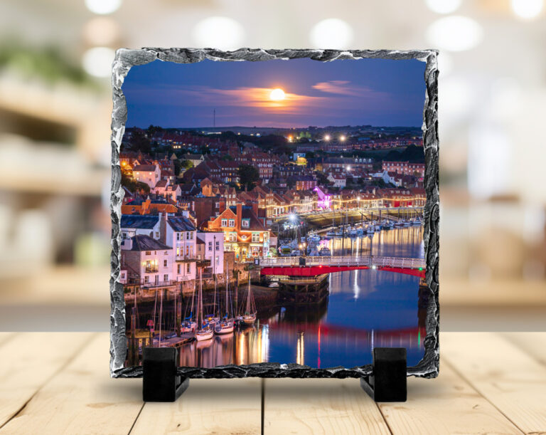 Moonrise Over Whitby Swing Bridge Photo Slate