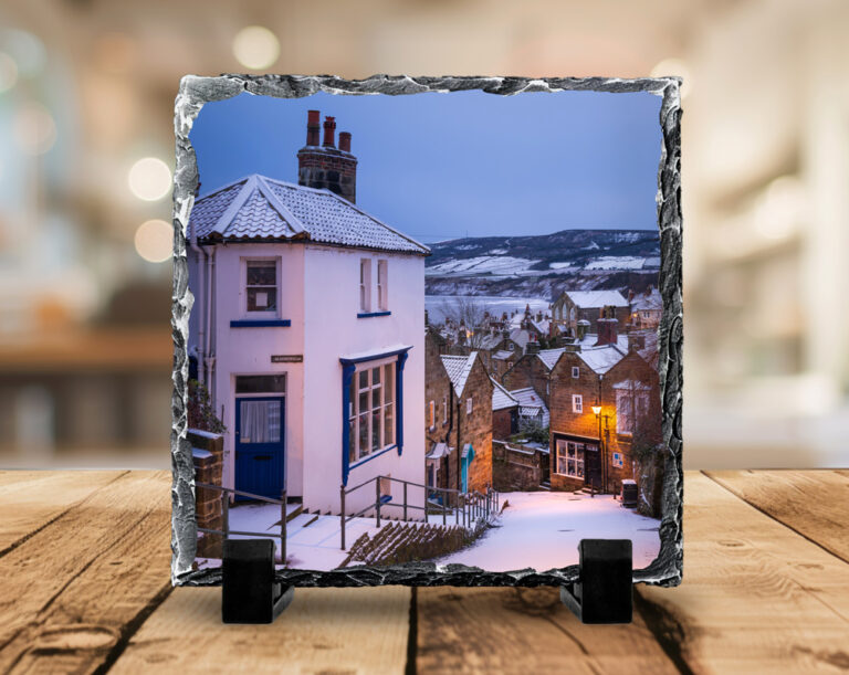Robin Hoods Bay In The Snow Christmas Photo Slate