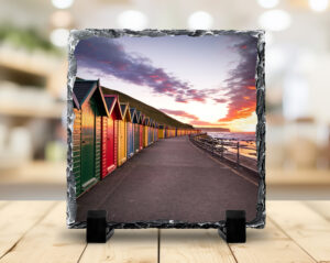 Sunset At Whitby Beach Huts Photo Slate