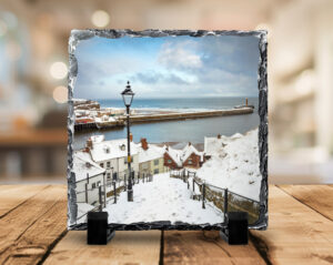 Whitby Steps In The Snow Christmas Photo Slate
