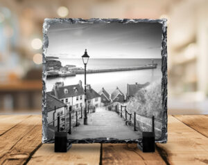 Whitby's 199 Steps Black And White Photo Slate