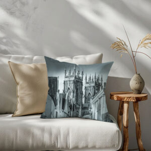 York Petergate Cushion displayed on a sofa