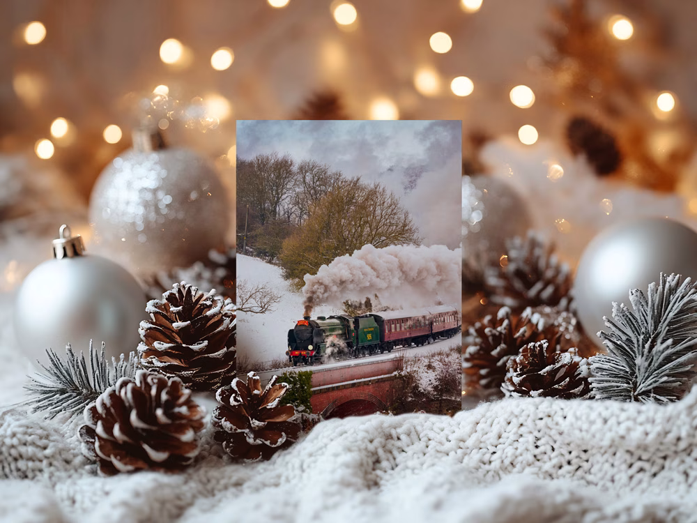 Santa Train On The NYMR Christmas Card On Display