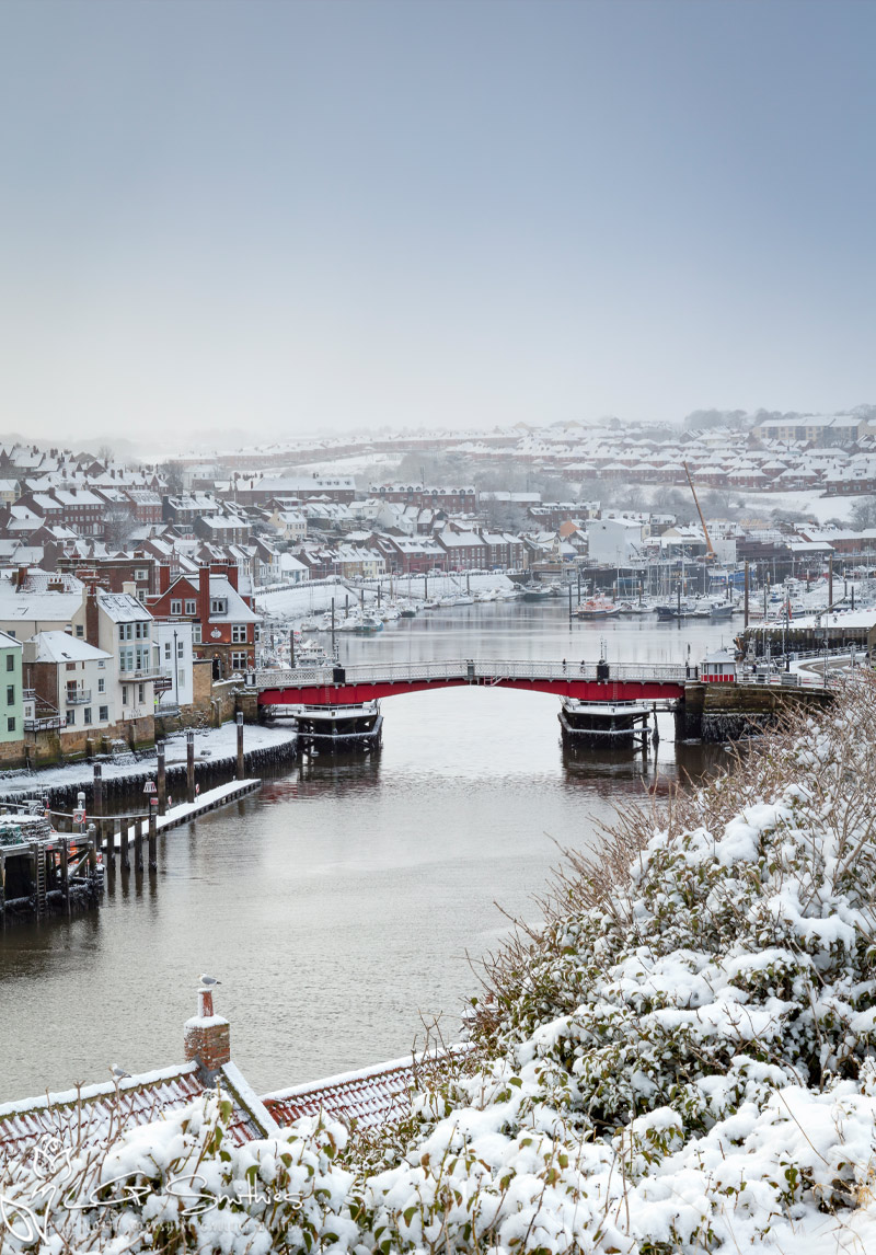 Snow Covered Whitby Harbour Christmas Card