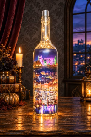 Illuminated Abbey Green And Purple Reflections Over The Whitby River Esk Light Up Bottle on