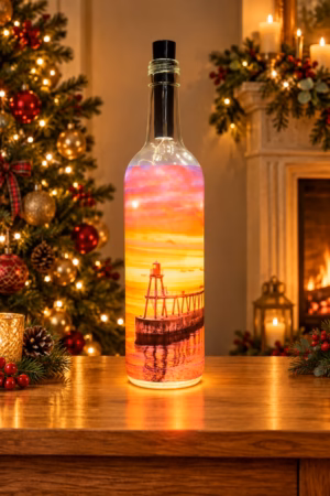Yorkshire Coast Sunrise At Whitby Light Up Bottle
