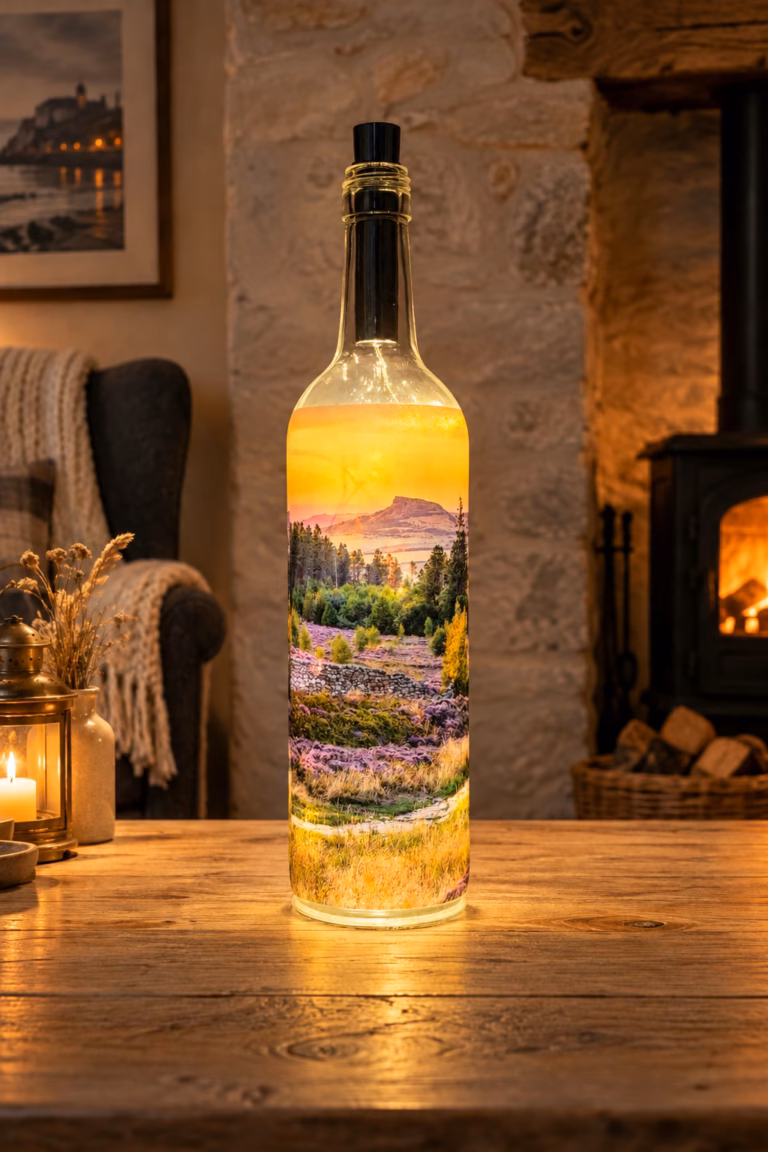 Golden Sunset Over Roseberry Topping And The Cleveland Way Light Up Bottle Lit