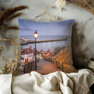 Whitby At Night Double Sided Velvet Cushion
