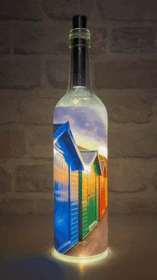 Whitby Beach Huts At Dusk light up bottle Video