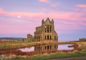 Pink Winter Moonset At Whitby Abbey