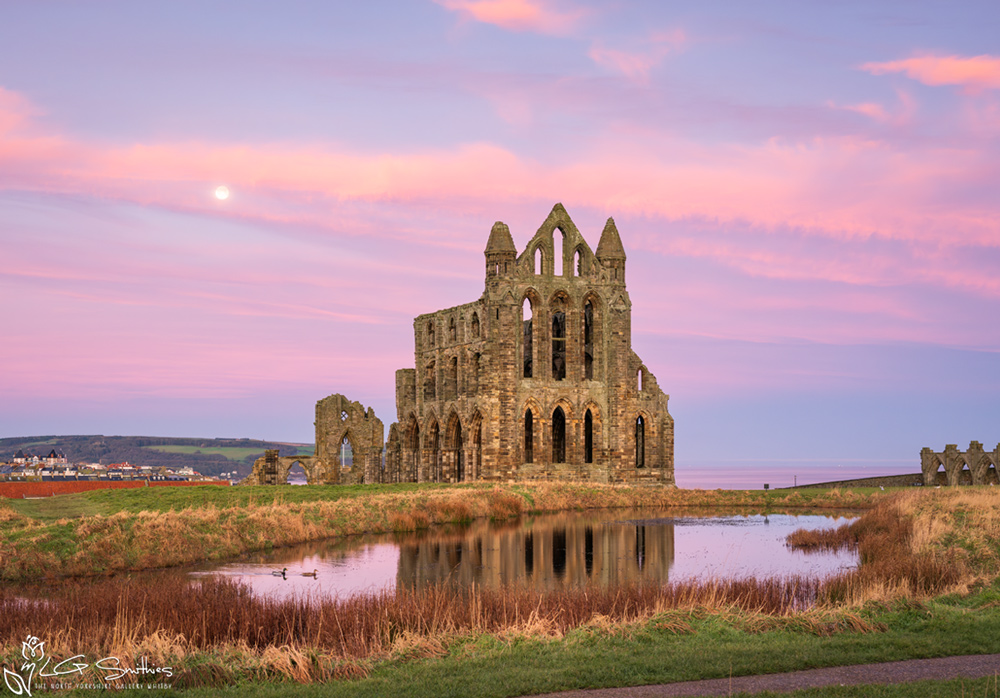Pink Winter Moonset At Whitby Abbey 1 Pink Winter Moonset At Whitby Abbey