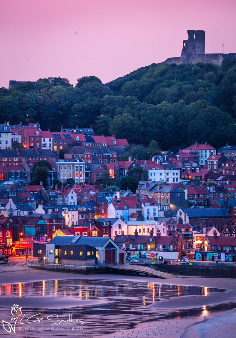 Scarborough Castle And South Bay At Dusk