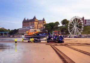Scarborough South Bay Beach at Golden Hour with Lifeboat and The Grand