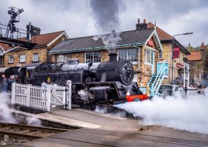 Steam Train At Grosmont Station Crossing Signal Box